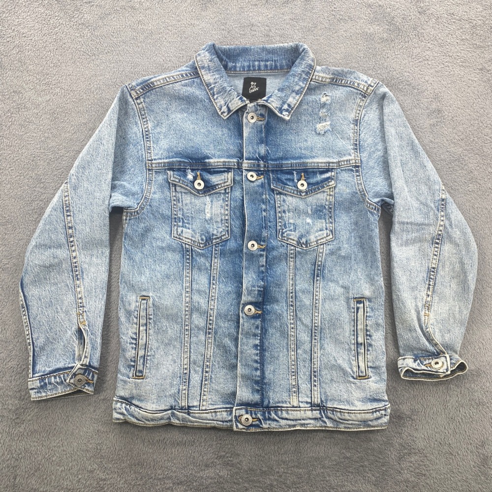 Art Class Denim Jacket Boys Large 10/12 Blue Distressed Light Wash Cotton Blend
